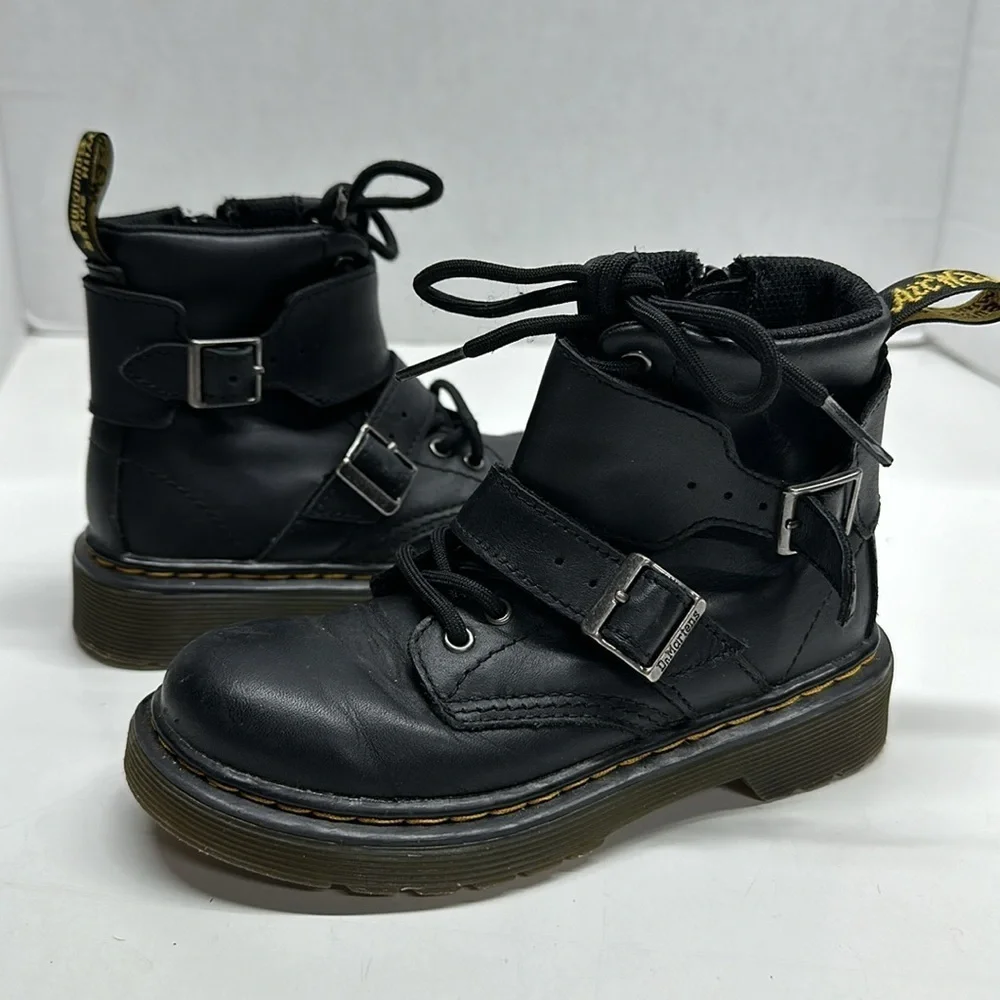 Dr Martens Joska Combat Boots Leather Lace Up Docs 1460 Black Youth Kids Size 12
